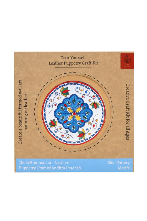 Potli DIY Wall Art Leather Puppetry Painitng kit Blue Pottery pattern White 5" for Adults