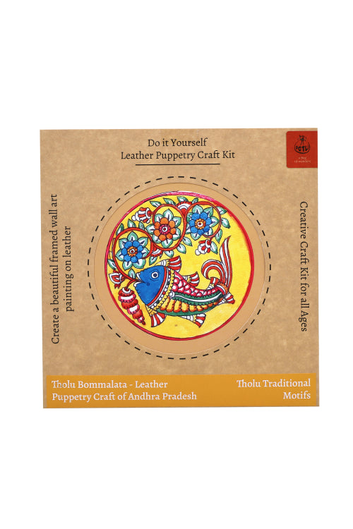 Potli DIY Wall Art Leather Puppetry Painitng kit Traditional pattern 5" for Adults -Fish Pattern