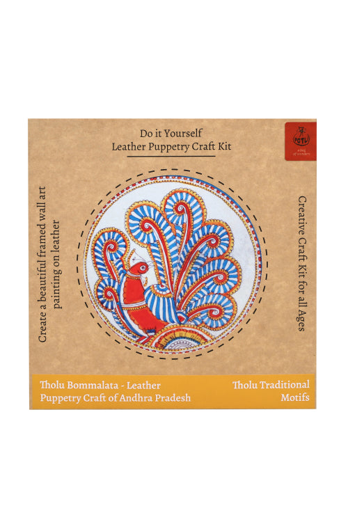 Potli DIY Wall Art Leather Puppetry Painitng kit Traditional pattern 8" for Adults -Peacock Pattern