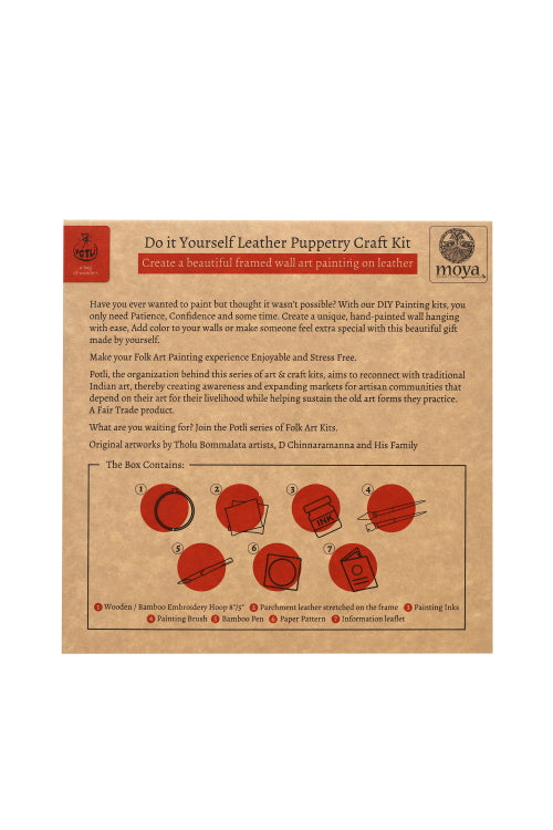 Potli DIY Wall Art Leather Puppetry Painitng kit Traditional pattern 8" for Adults -Peacock Pattern