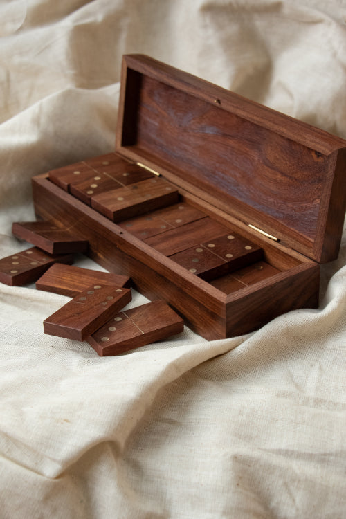 TICH Handcrafted Wooden Dominoes Game With Box