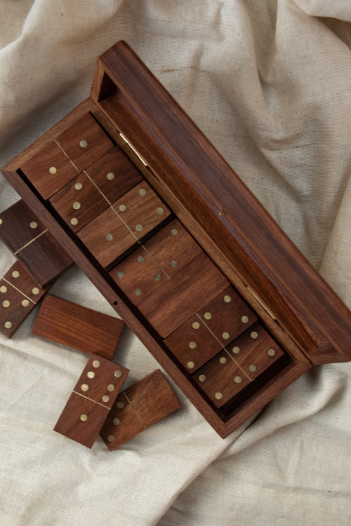 TICH Handcrafted Wooden Dominoes Game With Box