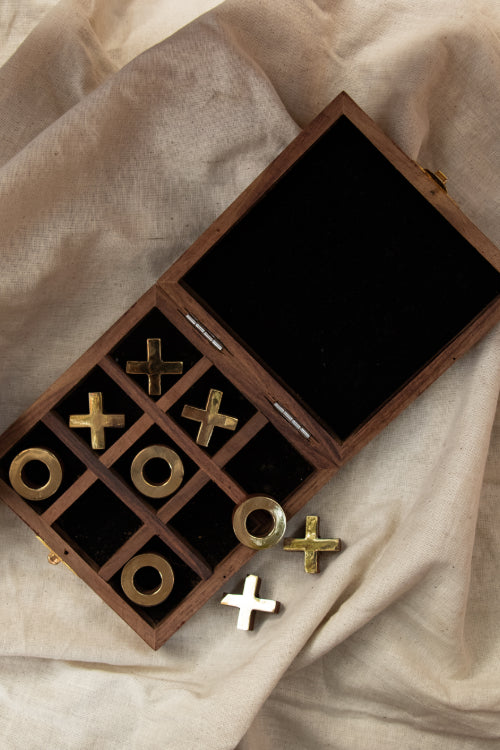 ICH Handcrafted Wood & Brass Tic Tac Toe Game With Box