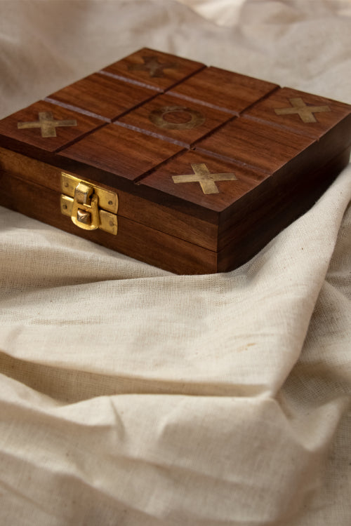 ICH Handcrafted Wood & Brass Tic Tac Toe Game With Box