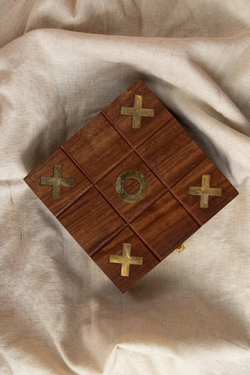 ICH Handcrafted Wood & Brass Tic Tac Toe Game With Box