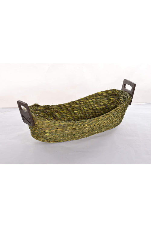 Handmade Sabai Grass Bread Basket - Large (Green)