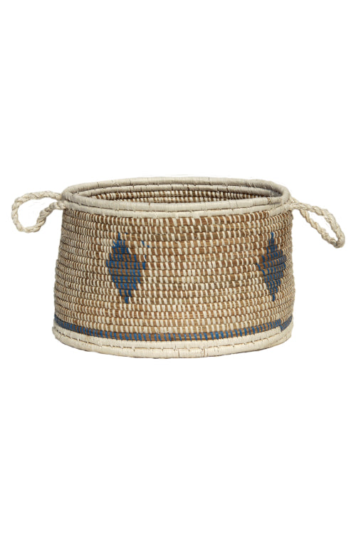 Kadam Haat Handmade Moonj Grass Storage Basket (Indigo)