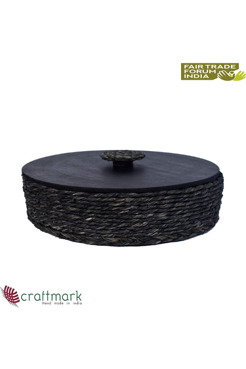 Kadam Haat Handmade Sabai Grass Roti Box (Black)