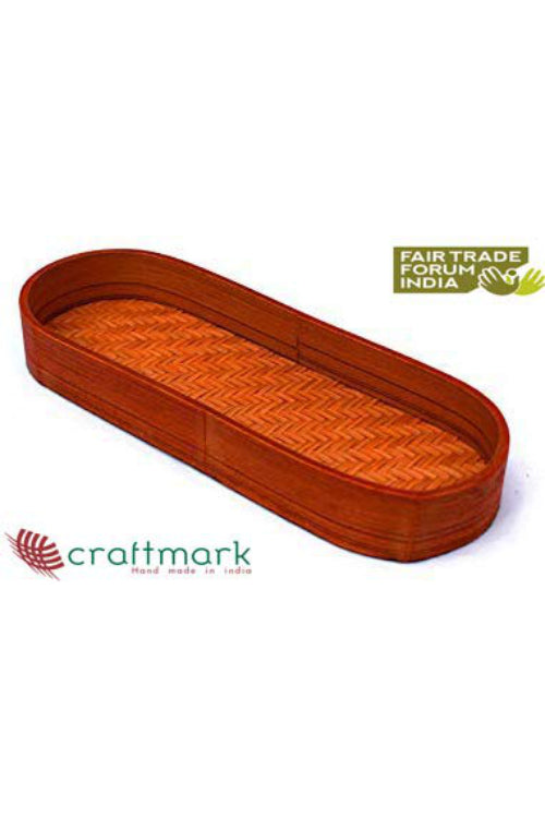 Kadam Haat Handmade Bamboo Oval Tray (Orange)