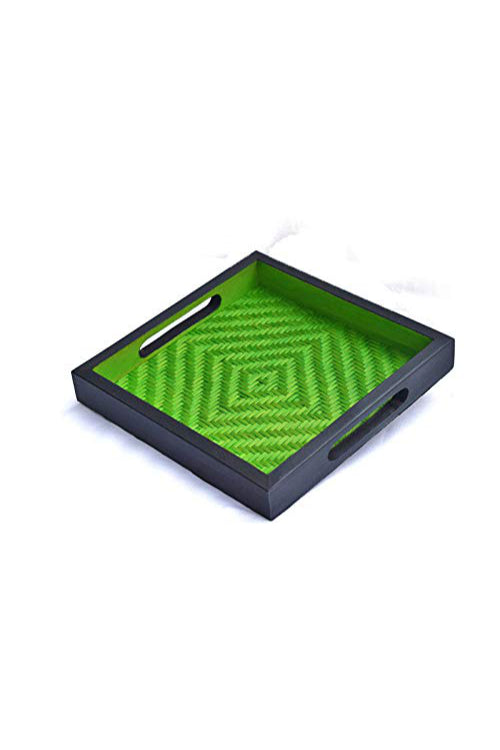 Kadam Haat Handmade Bamboo Square Tray - Small (Green & Black)
