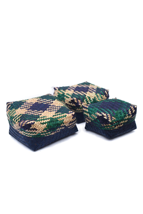 Kadam Haat Handmade Sitalpati  Gift Box Set Of 3 (Indigo)