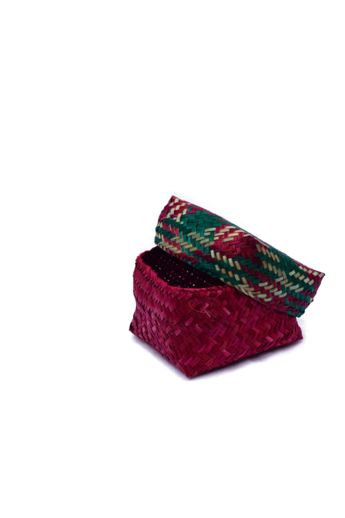 Kadam Haat Handmade Sitalpati  Gift Box Set Of 3 (Red)