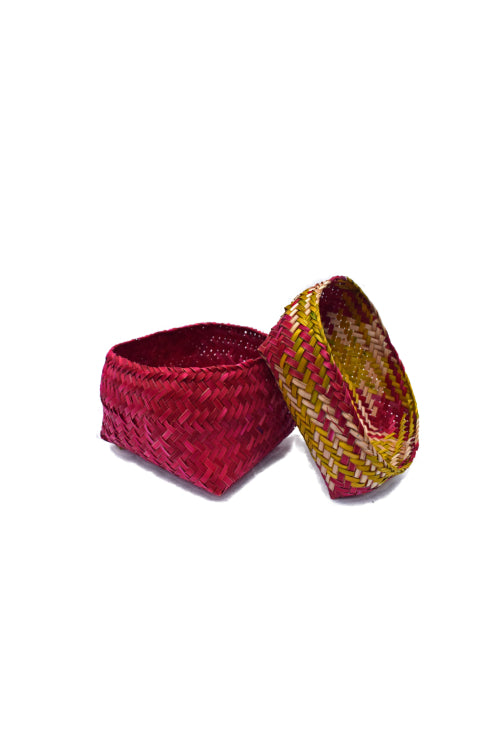 Kadam Haat Handmade Sitalpati Gift Box Set Of 3 (Red & Yellow)