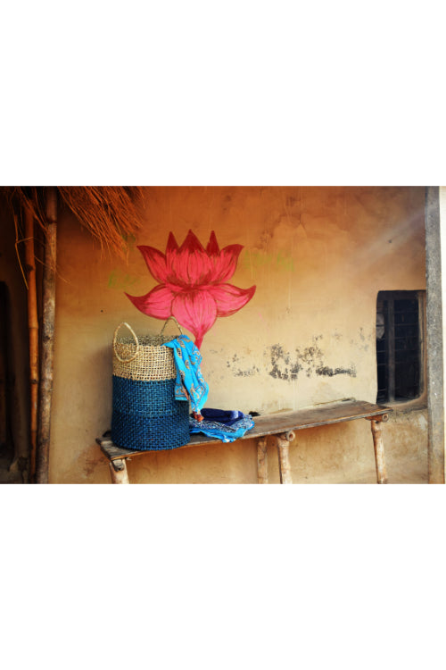 Kadam Haat Handmade Sabai Grass Laundry Basket (Indigo)