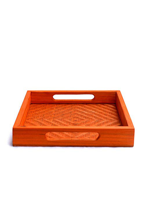 Kadam Haat Handmade Bamboo Square Tray - Small (Orange)