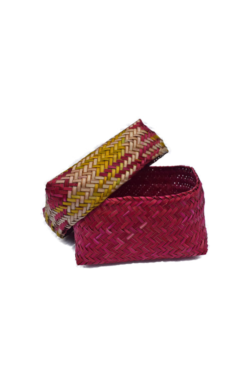 Kadam Haat Handmade Sitalpati Gift Box Set Of 3 (Red & Yellow)