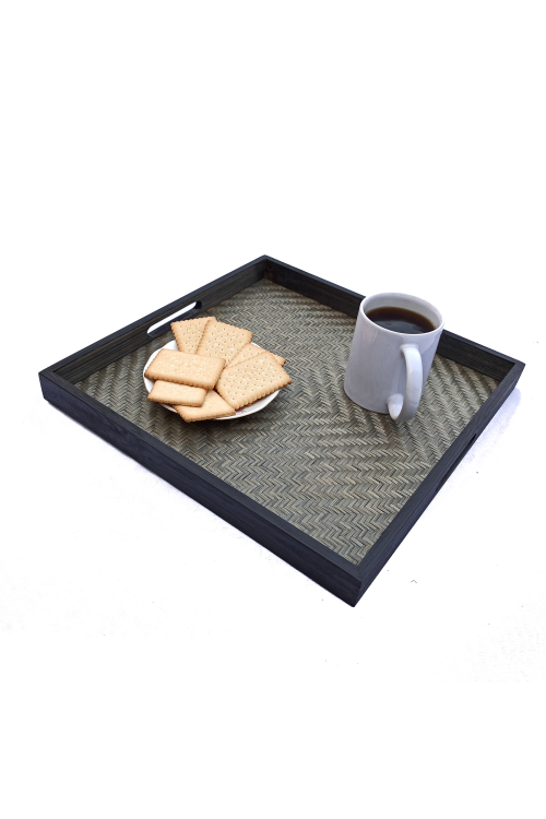 Kadam HaatHandmade Bamboo Square Tray - Large (Black)