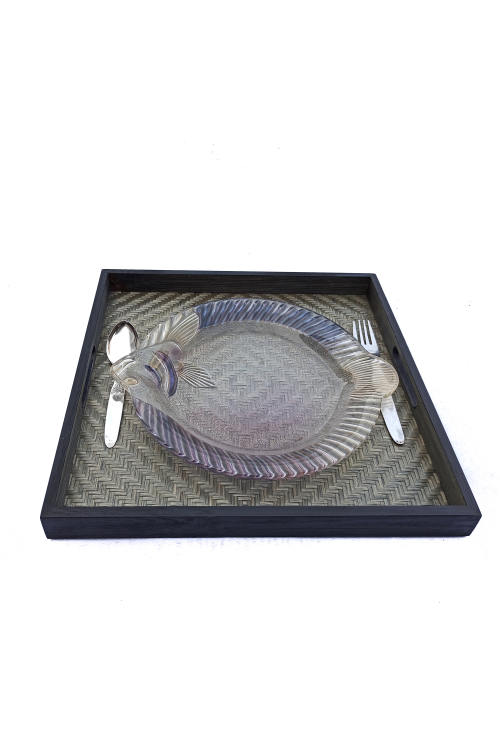 Kadam HaatHandmade Bamboo Square Tray - Large (Black)