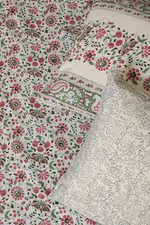 Sootisyahi 'Floral Mesh' Handblock Printed Cotton Bedsheet