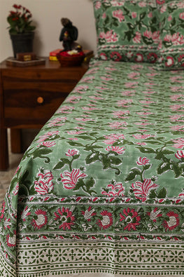 Sootisyahi 'Planet Green' Handblock Printed Cotton Bedsheet