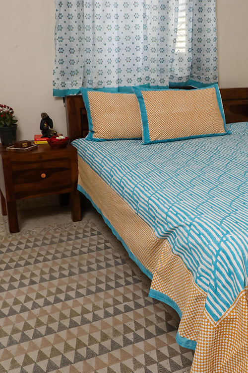 Sootisyahi 'Dream of Waves' Handblock Printed Cotton Bedsheet