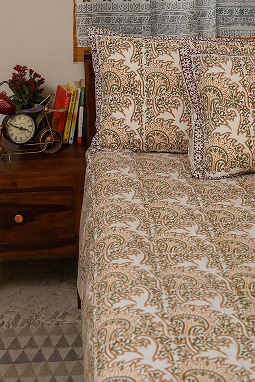 Sootisyahi 'Floral Mesh' Handblock Printed Cotton Bedsheet-19