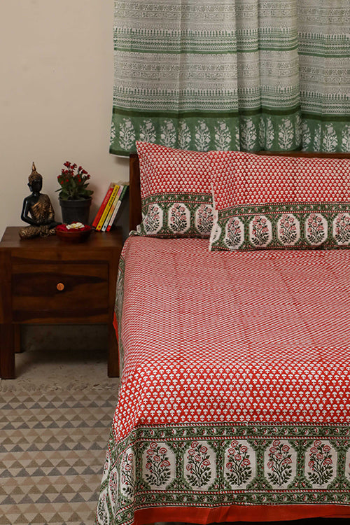 Sootisyahi 'Trumpet Creeper' Handblock Printed Cotton Bedsheet