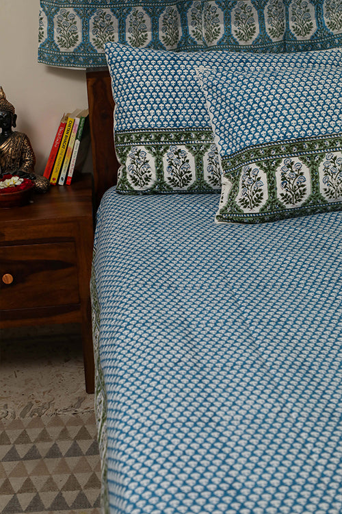 Sootisyahi 'Dreams of Sky' Handblock Printed Cotton Bedsheet-29