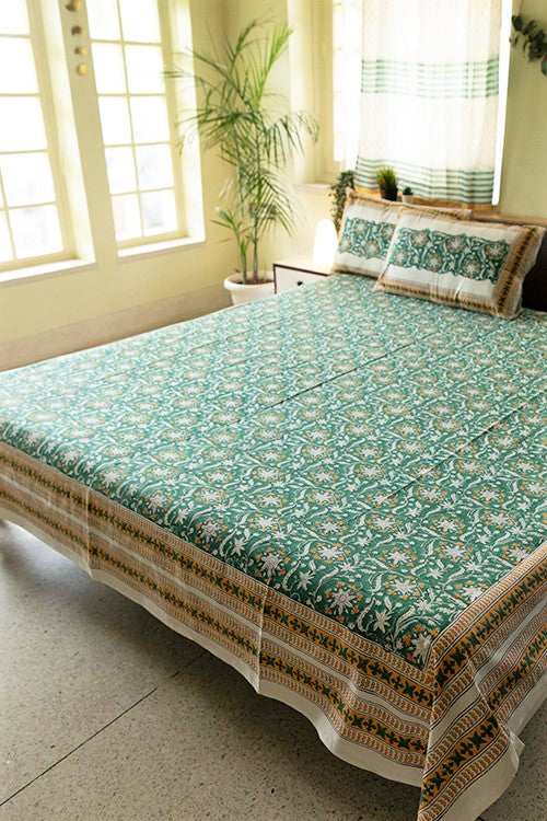 Sootisyahi 'Bahar-e-Baag' Handblock Printed Cotton Bedsheet