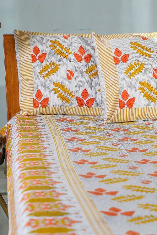 Sootisyahi 'Rare Leaves' Handblock Printed Cotton Bedsheet