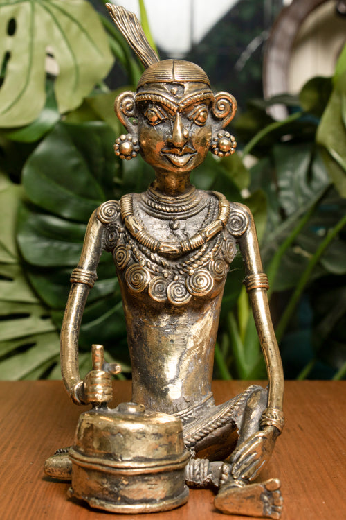 TICH Dhokra Craft Curio (Large) - Lady with Grinder