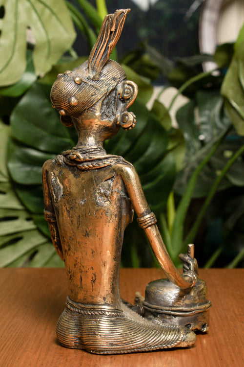 TICH Dhokra Craft Curio (Large) - Lady with Grinder