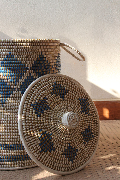 Handmade Moonj Grass Laundry Basket (Indigo)