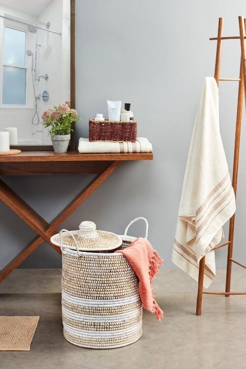 Handmade Moonj Grass Laundry Basket (White)