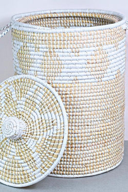 Handmade Moonj Grass Laundry Basket (White)