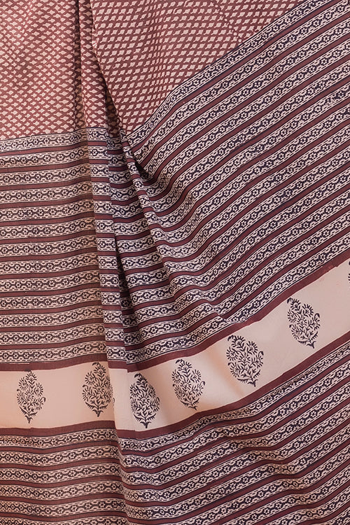 Brown Buds Bagru Block Printed Mulmul Cotton Saree Online