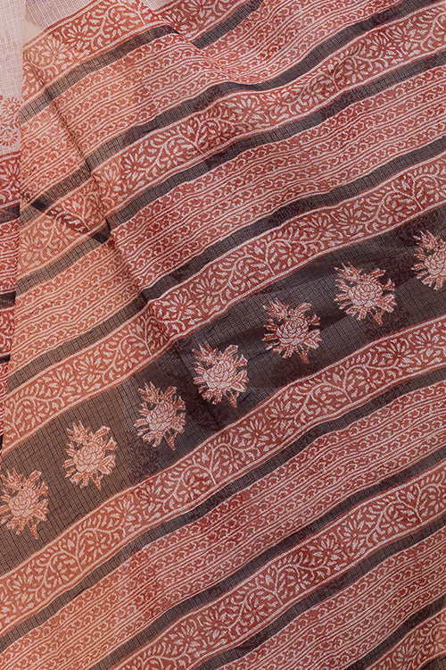 Beige Motif Bagru Block Printed Kota Doria Saree Online