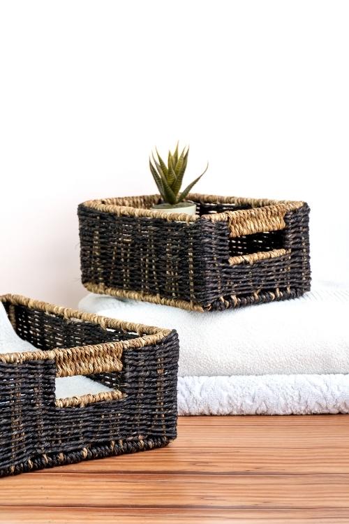 Kadam Haat Handmade  Black Bathroom Organiser Set Of 2