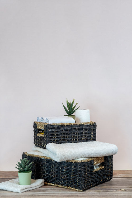 Kadam Haat Handmade  Black Bathroom Organiser Set Of 2