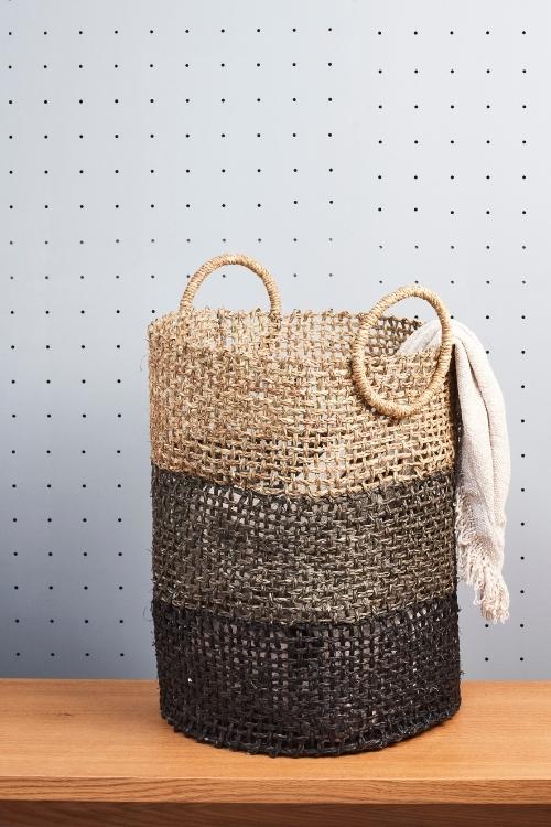 Kadam Haat Handmade Sabai Grass Laundry Basket (Black)