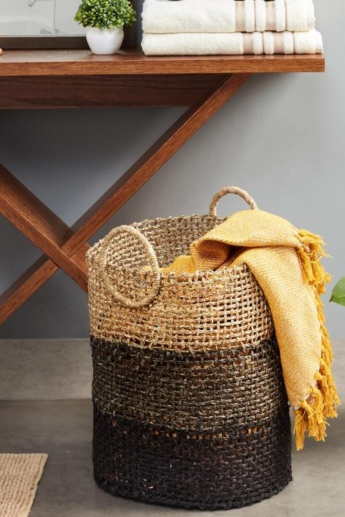 Kadam Haat Handmade Sabai Grass Laundry Basket (Black)