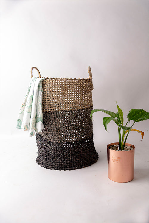 Kadam Haat Handmade Sabai Grass Laundry Basket (Black)