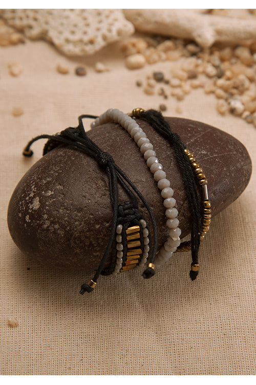 Dhaaga Antique Gold Gray Ladder Bracelet Set