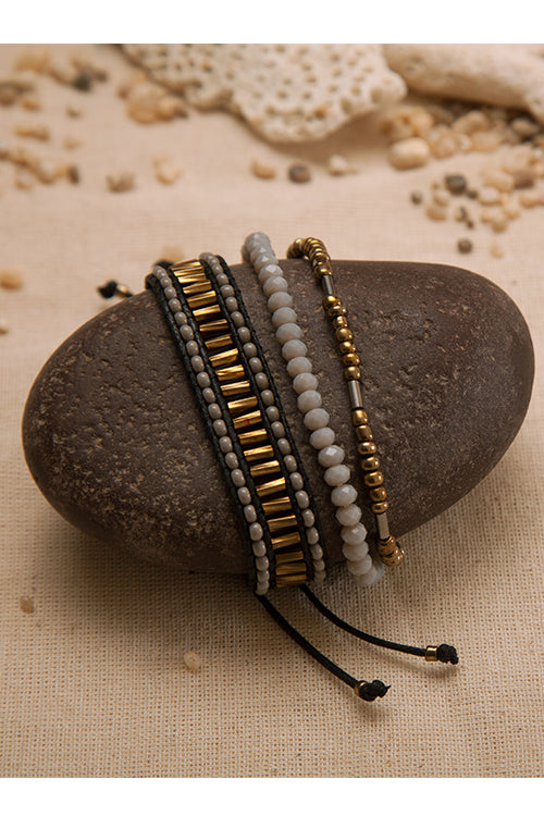 Dhaaga Antique Gold Gray Ladder Bracelet Set