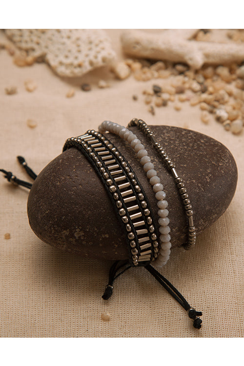 Dhaaga Antique Silver Gold Ladder Bracelet Set