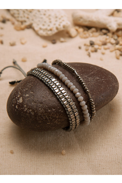 Dhaaga Chic Glam Silver Gray Bracelet Set