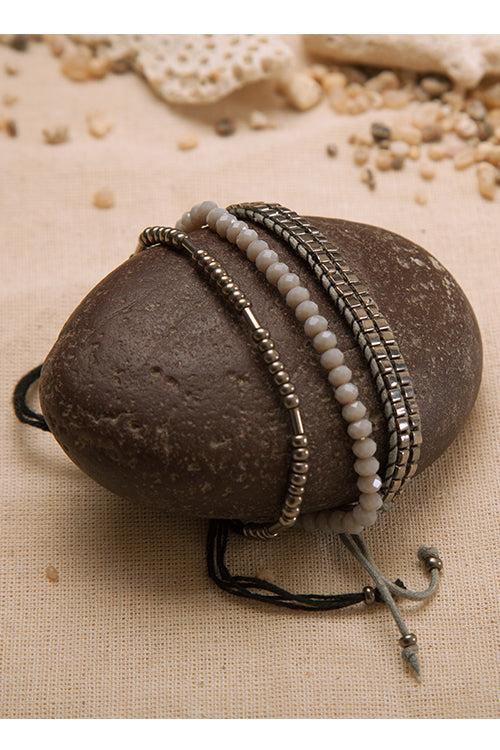 Dhaaga Chic Glam Silver Gray Bracelet Set