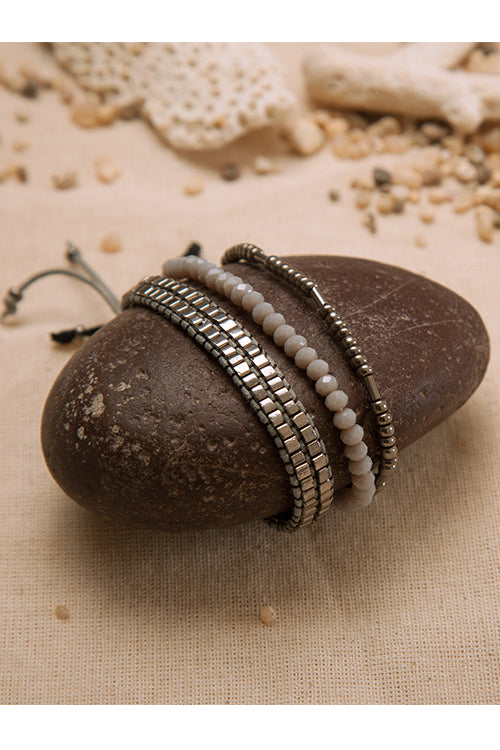 Dhaaga Chic Glam Silver Gray Bracelet Set