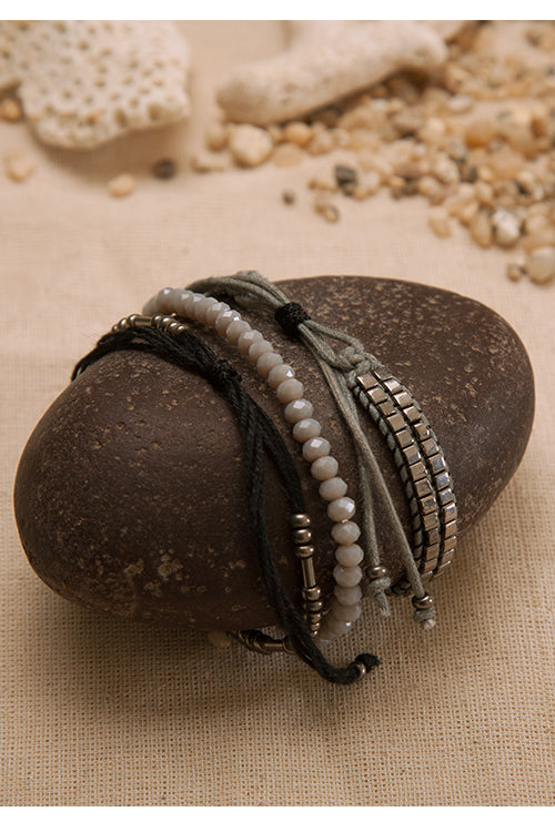 Dhaaga Chic Glam Silver Gray Bracelet Set