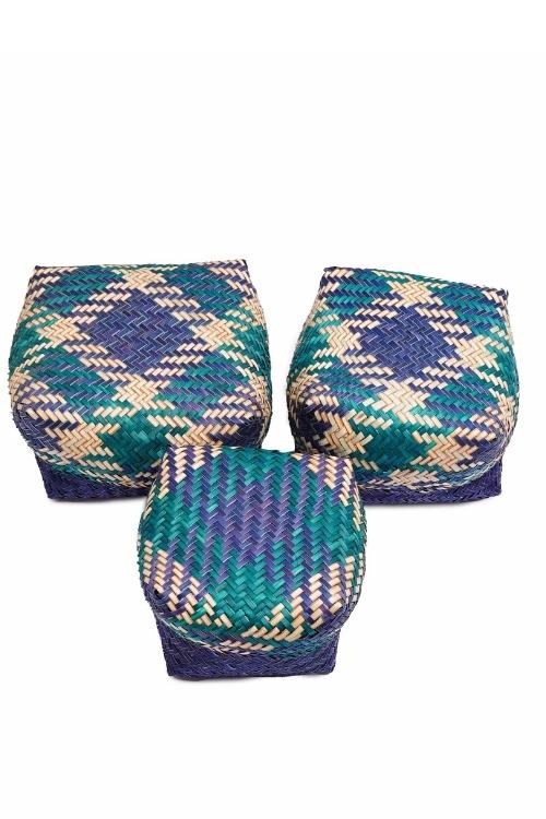 Kadam Haat Handmade Sitalpati  Gift Box Set Of 3 (Indigo)